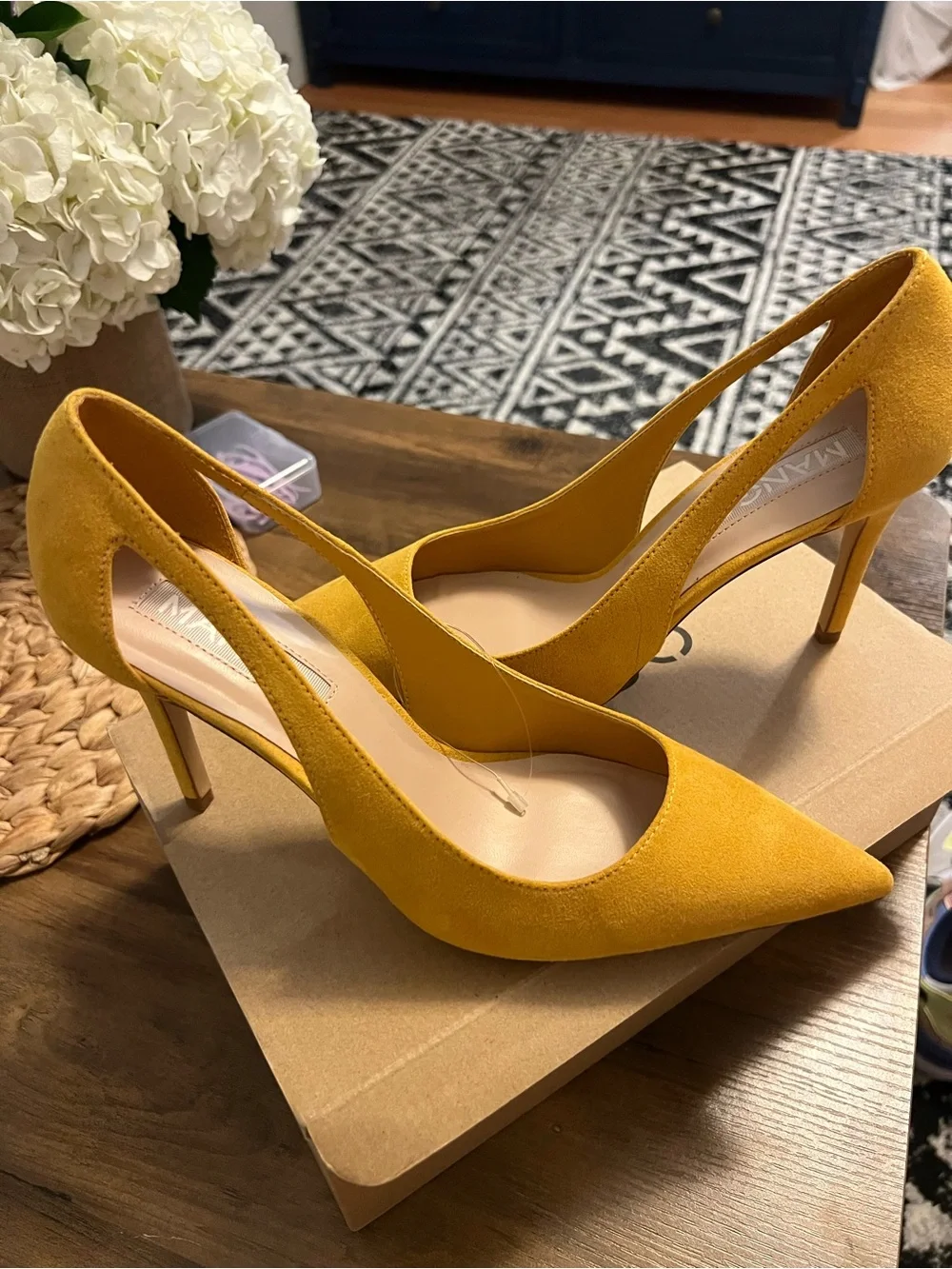 Mango Mustard Yellow Pointed-Toe Slingback Stiletto Heels